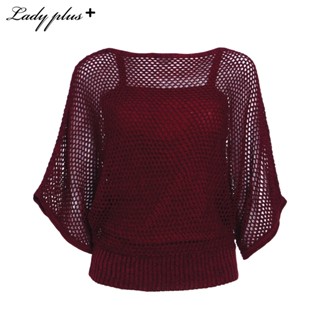 Lady Plus เสื้อตาข่ายทรงโคร่ง | Oversize Knitted Blouse สีแดง