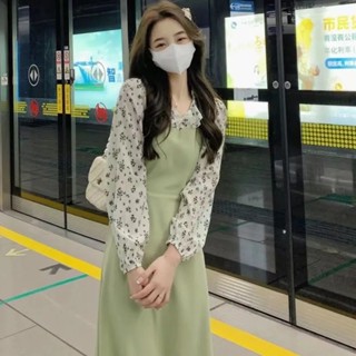 เดรสยาว แขนยาว ลายดอกไม้ สไตล์เกาหลี น่ารักมาก สําหรับผู้หญิ…