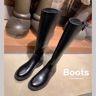 👠fashion boots👠รองเท้าบูทยาว💕บูทฤดูหนาว แฟชั่นเกาหลี รองเท้าอัศวิน คุณภาพสูง✨🍃ซิปหลัง【หัวเข็มขัดทอง】 Size 35-40