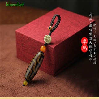 Bluevelvet พวงกุญแจ จี้หินทิเบตธรรมชาติ Dzi เก้าตา เครื่องประดับ สําหรับห้อยกระเป๋าถือ ของขวัญ ปาร์ตี้ รถยนต์