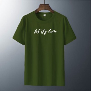 เสื้อยืดแขนสั้น ผ้าฝ้าย พิมพ์ลาย Lets STAY HOME สําหรับผู้ชาย