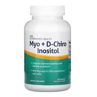 Fairhaven Health, Myo + D-Chiro Inositol, 120 Capsules ปรับสมดุลของฮอร์โมนและการตกไข่