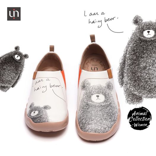 UIN Fashion Retro Cute Cartoon Animal Bear Women's Shoes Sports Art Casual Leather Travel Shoes BE W