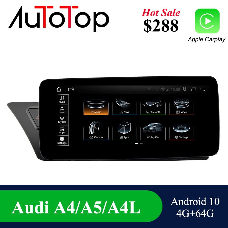 AUTOTOP 2 Din Car Radio IPS Screen for Audi A5 Android A4 B8 S4 S5 A4L 2009-2016 BT WIFI Google Carplay 4G Ram 64G Rom H