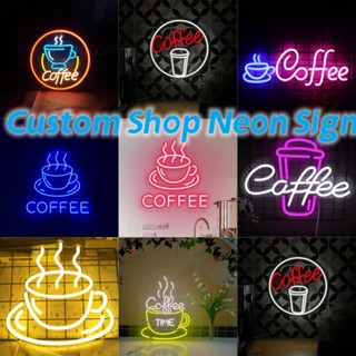 ป้ายไฟนีออน LED รูปร้านกาแฟ สไตล์ธุรกิจ สําหรับตกแต่งผนังบ้าน ร้านอาหาร ผับ ร้านค้า