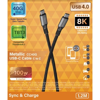 Capdase Metallic Sync &amp; Charge CC40G 8K (100W max.) Cable 1.2M