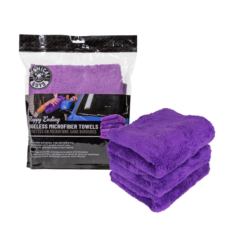 Chemical Guys Happy Ending Microfiber, Purple ขนาด 16" x 16" ผ้าไมโครไฟเบอร์ (1 แพคมี 3 ผืน)