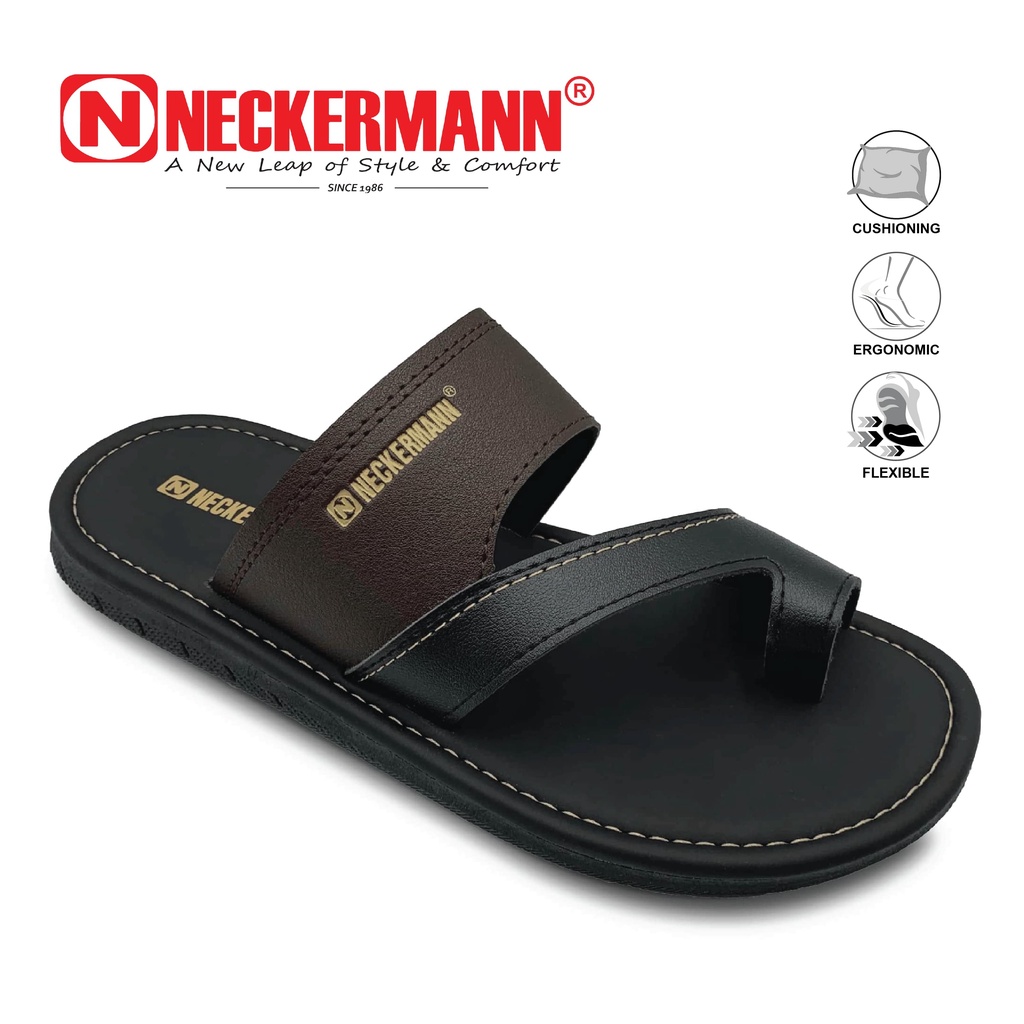 Neckermann Men's Bailey Comfort Slide Sandals / Sandal Selipar Lelaki Hallux Support- Black & Brown