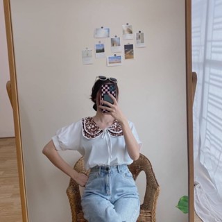 WD1603 CUTEปกซ้อน มี4สี เสื้อแขนสั้นคอบัวปกซ้อน แต่งลายที่ปก มีมินิโบวืน่ารักๆ