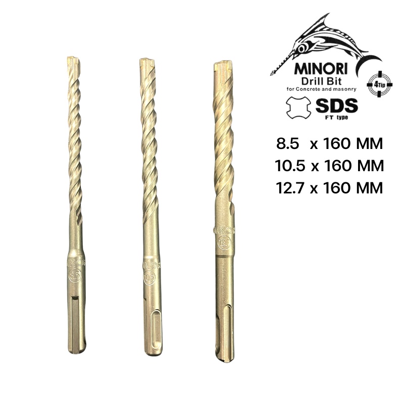 ดอกสว่าน โรตารี่ เจาะปูน MINORI 8.5MM , 10.5MM , 12.7MM ยาว 160MM. ( ของแท้ 100% )