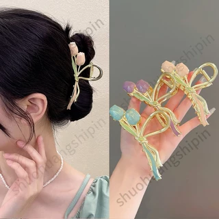 ที่หนีบโลหะ รูปดอกทิวลิปน่ารัก หรูหรา สไตล์เกาหลี และญี่ปุ่น