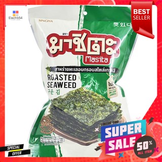 มาชิตะ สาหร่ายทะเลอบกรอบสไตล์เกาหลี รสออรอจอนัล ขนาด 15 กรัมMashita Korean-style crispy seaweed, oregano flavor, size 15