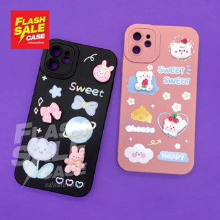 7+ 11 14 14+ 14 Pro 14 ProMax เคสมือถือนิ่ม TPU กันเลนส์กล้องนูนลายการ์ตูน ติดอะไหล่หมี กระต่ายน่ารัก