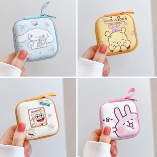 กระเป๋าสตางค์ กระเป๋าใส่เหรียญ กุญแจ หูฟัง ลายการ์ตูน Cinnamoroll SpongeBob มีซิป ขนาดเล็ก