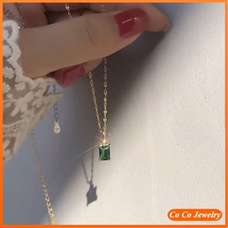 Cocojewelry สร้อยคอโซ่เงิน 925 ประดับเพชรเทียม สีเขียว สวยหรู ขนาดเล็ก เหมาะกับฤดูร้อน สําหรับผู้หญิง