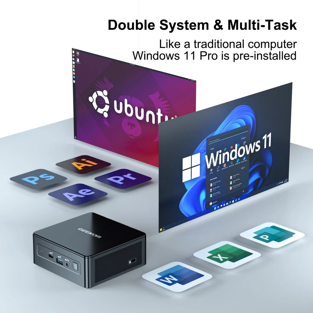 Mini PC, GEEKOM Mini IT8 Intel i5-8279U Mini Desktop Computer 16GB RAM 512GB PCIe SSD, Windows 11 Pro Mini Computer/Dual-Channel DDR4/HDMI2.0 4K UHD/Dual WiFi/BT/Gigabit Ethernet/VESA for Home/Office thumbnail 4