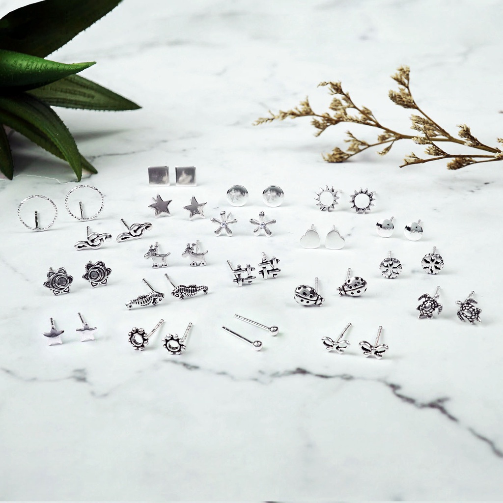 ต่างหูเงินแท้92.5% สไตล์มินิมอล หลากหลายรูปทรง แฟชั่น เรียบๆ Silver 925