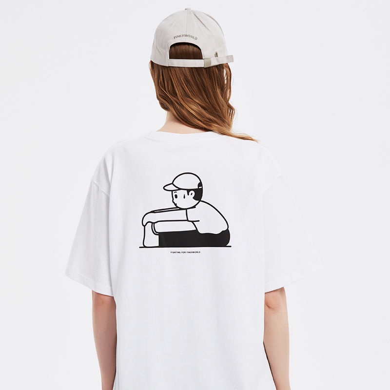เสื้อยืดแขนสั้น คอกลม ผ้าฝ้ายแท้ ทรงหลวม พิมพ์ลาย Finerworld Fun Street Wear แฟชั่นฤดูร้อน สไตล์เกาหลี และญี่ปุ่น สําหรับผู้ชาย และผู้หญิง