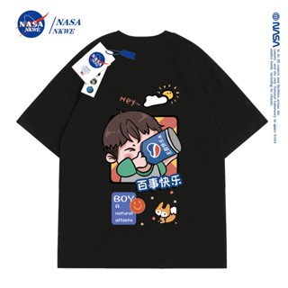 เสื้อยืดแขนสั้น ผ้าฝ้าย ทรงหลวม พิมพ์ลาย Nasa Co-Branded Pepsi Cola น่ารัก แฟชั่นฤดูร้อน สําหรับผู้ชาย และผู้หญิง