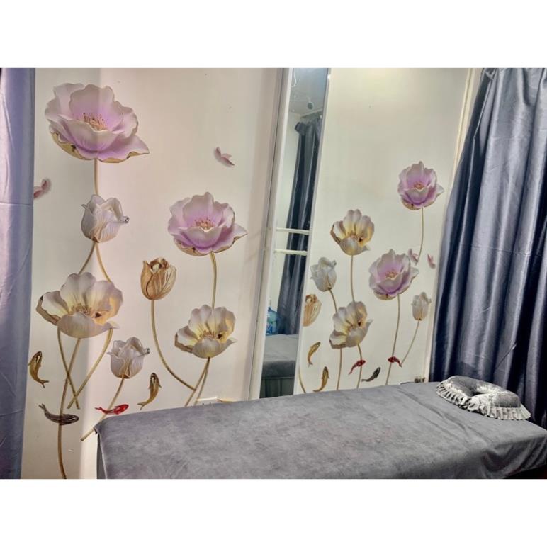 New Pink Lotus รูปลอกติดผนัง 3D 03