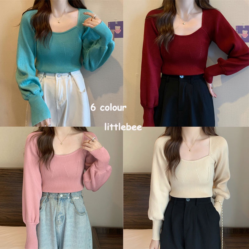 littlebee J136เสื้อไหมพรมแขนยาวทรงสวย ผ้านิ่มใส่สบายน่ารักๆ เสื้อสายเดี่ยวไหมพรม น่ารักสไตล์เกาหลี เสื้อกันหนาว