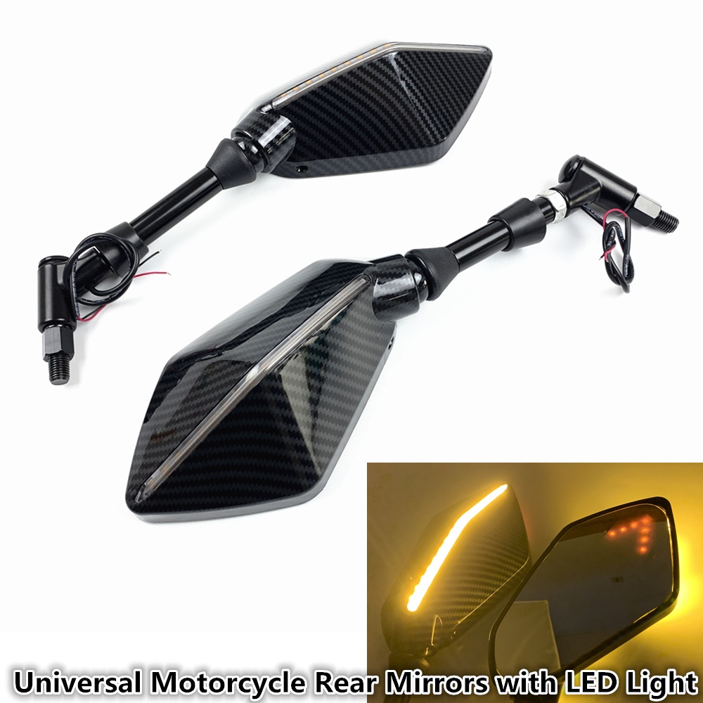 Universal 10mm Motorcycle with LED Light Rearview Mirror  Rear View Mirrors Housing Side Mirror FOR 