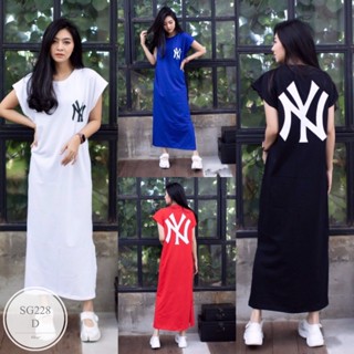 ML228 Maxi Dress เดรสยาว คอกลมแขนกุด ชายผ่าข้าง เนื้อผ้าคอตตอน สกรีนลายหน้าหลัง พร้อมส่ง