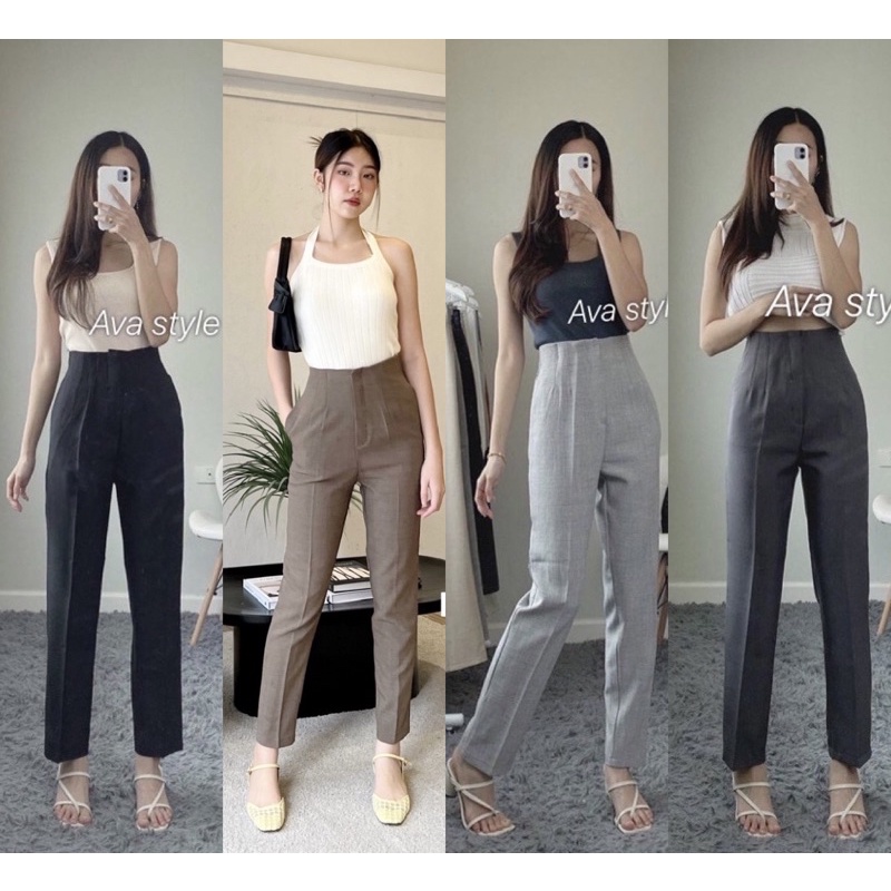 covee style กางขากระบอกเล็กเอวสูง(ผ้าโควี่ )ใส่ทำงานใส่เที่ยวก็ได้ ผ้าใส่สบาย(ยาว40นิ้ว)