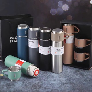 ชุดขวดสูญญากาศสแตนเลส 304 VACUUM FLASK SET กระบอกน้ำสูญญากาศ เก็บอุณหภูมิร้อน/เย็น ขนาด500ML แบบเซ็ท พร้อมแก้วสแตนเลส3ใบ