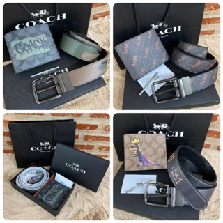 COACH Short Wallet with Belt Set Signature with Print เข็มขัดและกระเป๋าสตางค์