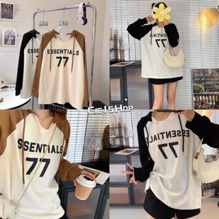 Cicishop(8077)Hoodie shirt เสื้อแขนยาวดีเทลฮู้ดสกรีนลายตัวหนังสือ สีทูโทนเก๋สไตล์สายเกา