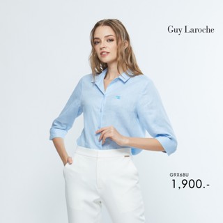 Guy Laroche เสื้อสีฟ้า เสื้อผู้หญิง เสื้อเชิ้ตผู้﻿หญิง เสื้อแขนสามส่วนสีฟ้า เนื้อผ้าลินิน ใส่สบาย (G9X6BU)