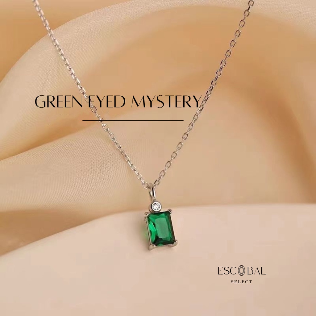 ESCOBAL สร้อยคอเงินแท้ GREEN EYED MYSTERY สร้อยคอเพชร มรกตอัญมณีสีเขียว สร้อยคอผู้หญิง วาเลนไทน์