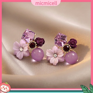 (micmicell) ต่างหูสตั๊ด รูปดอกไม้ สีม่วง ประดับพลอยเทียม เครื่องประดับ สําหรับผู้หญิง 1 คู่