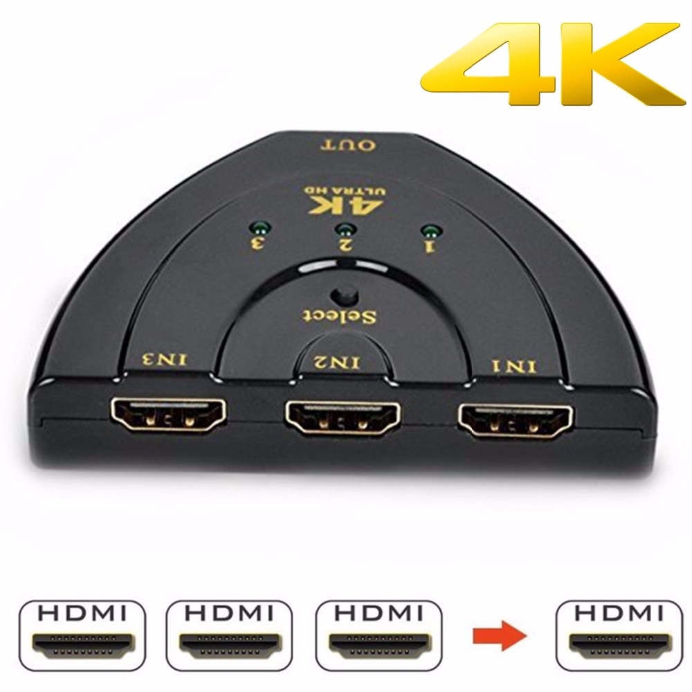 กล่องสวิตช์แยก HDMI 3 พอร์ต 4K*2K 3x1 Ultra HD Video 1080P สําหรับ DVD HDTV Xbox PS4