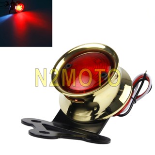 Motorcycle Vintage Brass LED Taillight Rear Fender Mount Tail Brake Light License Plate Lamp for Harley Cafe Racer Chopp