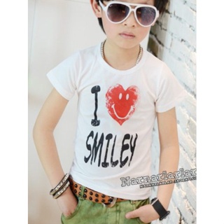 พร้อมส่ง#เสื้อยืดแขนสั้นสกรีนilovesmilyที่หน้าอกบางตัวมีจุดตามภาพ