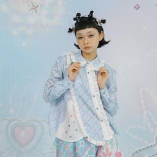 Lutra Jump「girls tribe」Printed Patchwork Doll Collar Cute Shirt เชิ้ตลายน่ารัก โลลิต้า เสื้อเชิ้ตทรงตุ๊กตา