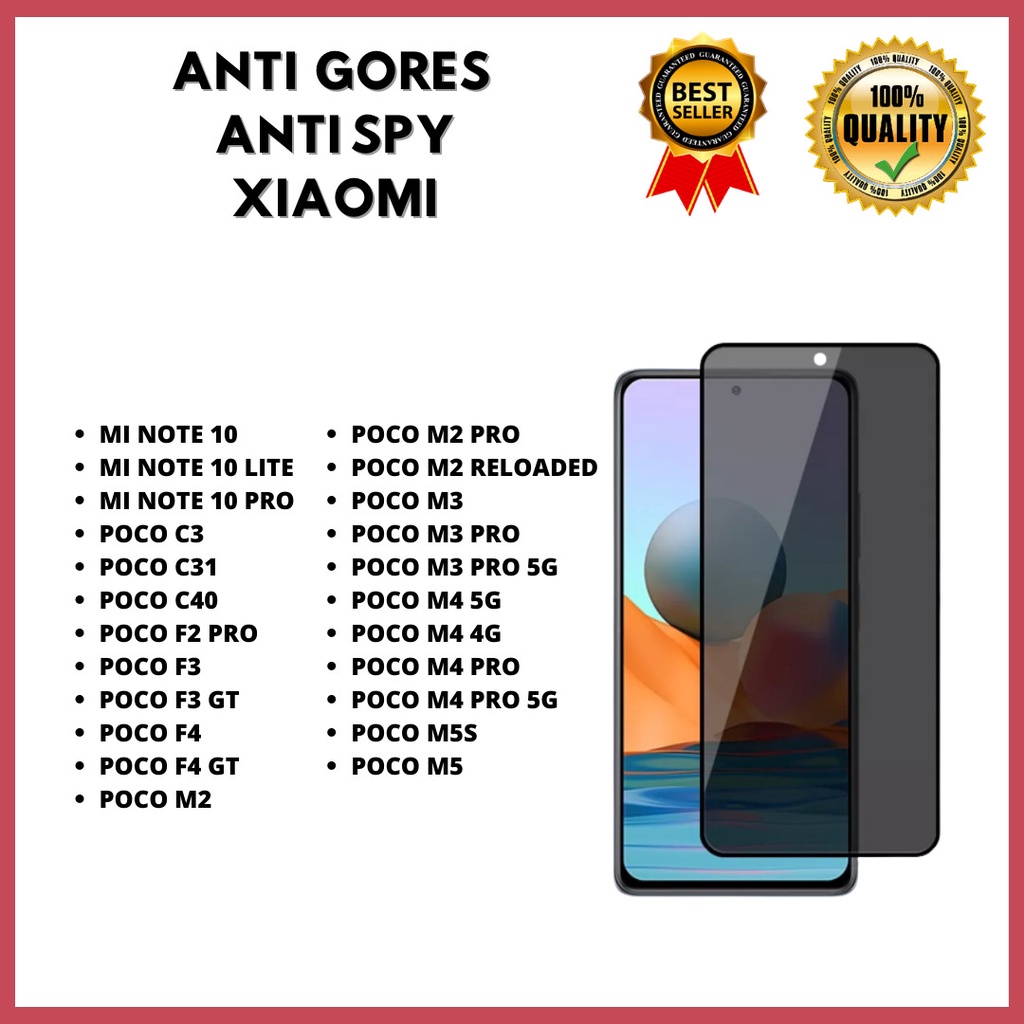 ฟิล์มกระจกนิรภัย ANTI SPY MI NOTE 10-MI NOTE 10 LITE-MI NOTE 10 PRO-POCO C3-POCO C31- C40- F2 PRO-PO
