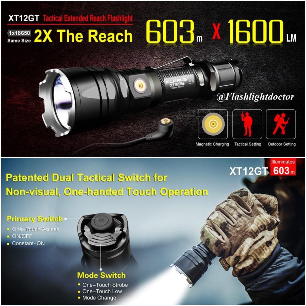 ไฟฉาย Klarus XT12GT 1600LMS 603M Tactical Flashlight