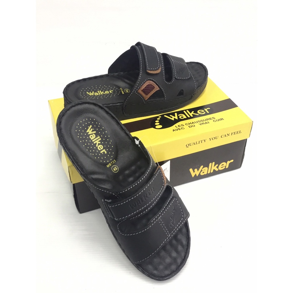 NEW!!!WALKERใหม่รองเท้าแตะชายเย็บมือพื้นนุ่มหนังแท้100% รุ่นWB723สีดำและน้ำตาล(3.18,3.19)*ใส่ไม่ได้เปลี่ยนได้สบายใจค่ะ*