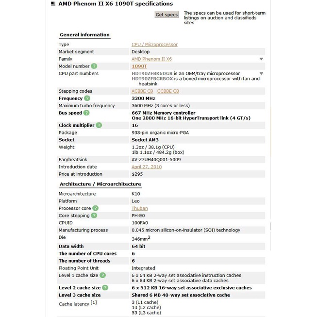 ซ็อกเก็ตโปรเซสเซอร์ CPU AM3 AMD Phenom II X6 1090T X6-1090T 3.2 GHz Six Core #2