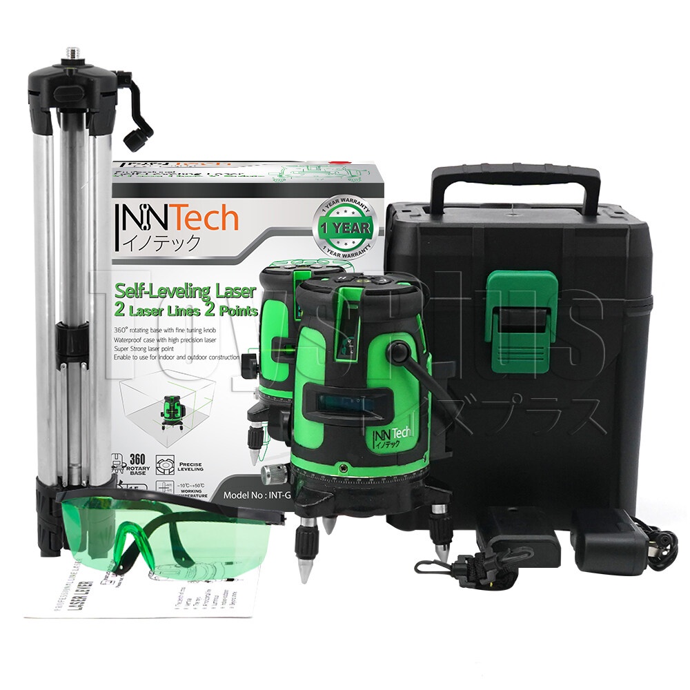 InnTech เครื่องวัดระดับเลเซอร์ ระดับน้ำเลเซอร์ 2 เส้น 360 องศา เลเซอร์สีเขียว 2 Lines Green Laser Level รุ่น INT-GL2P เล