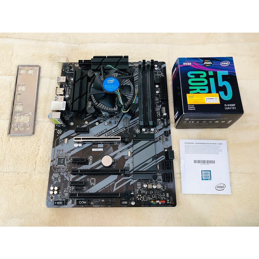 ชุด Intel Core I5 9400F + Gigabyte Z390 UD + RAM Apacer 8GB  Mainboard Cpu Ram มือสองมีประกันศูนย์