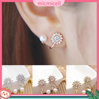 (micmicell) เครื่องประดับผู้หญิงต่างหูแบบติดหูมุก rhinestone faux