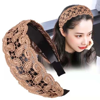 Qiju ที่คาดผมเกาหลีอินเทรนด์ด้านกว้าง Vintage Hollow Headwear ล้างหน้าลูกไม้ Hairbands