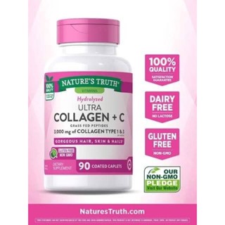 วิตามิน Natures Truth Ultra Hydrolyzed Collagen Type 1 &amp; 3 3,000 mg plus Vitamin 90 Coated Caplets