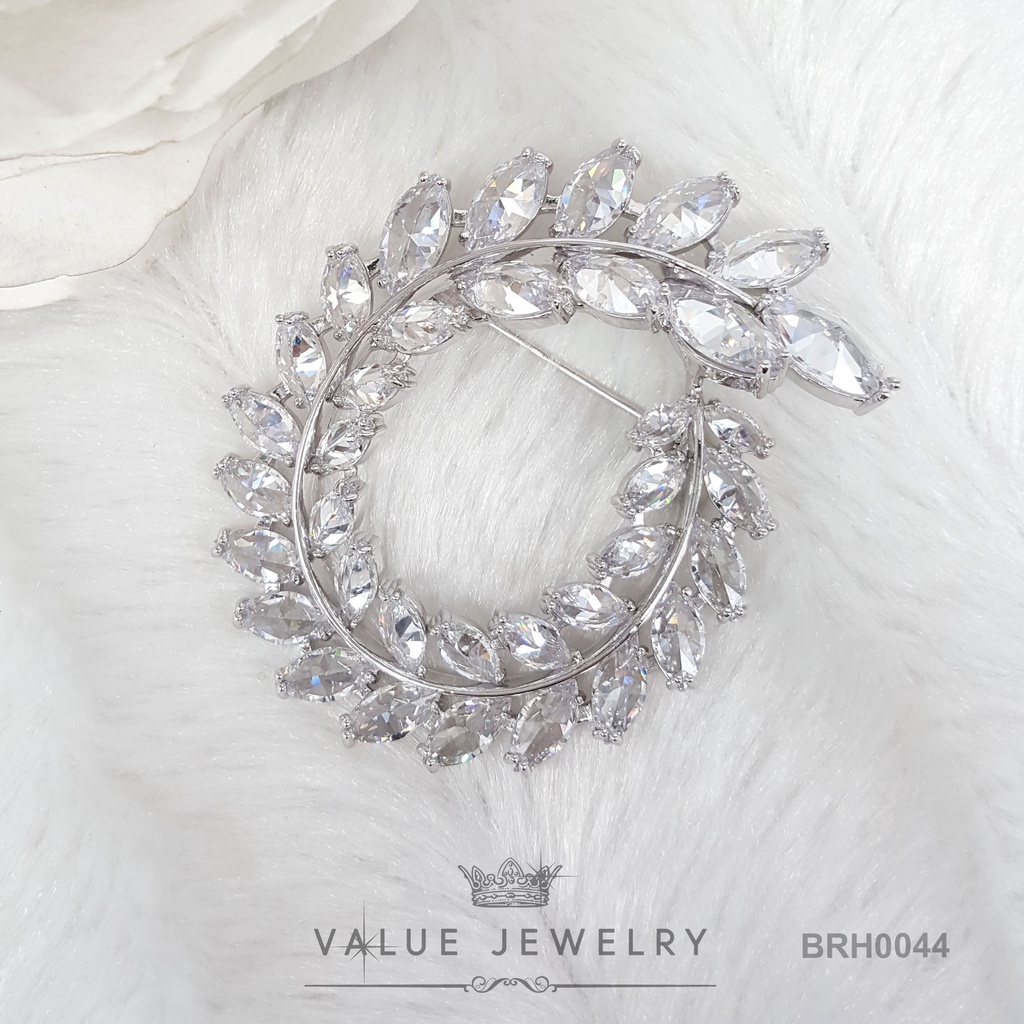 เข็มกลัด ฝังคริสตัลแท้ ทรงเพชรมาคี Marquise Shape ใบมะกอก นำโชค ขนาดใหญ่ เข็มกลัด เครื่องประดับ BRH0044 ValueJewelry