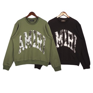 เสื้อกันหนาวลําลอง คอกลม พิมพ์ลายโลโก้ตัวอักษร Amiri High Street แฟชั่นสําหรับสตรี มีสีดํา และสีขาว