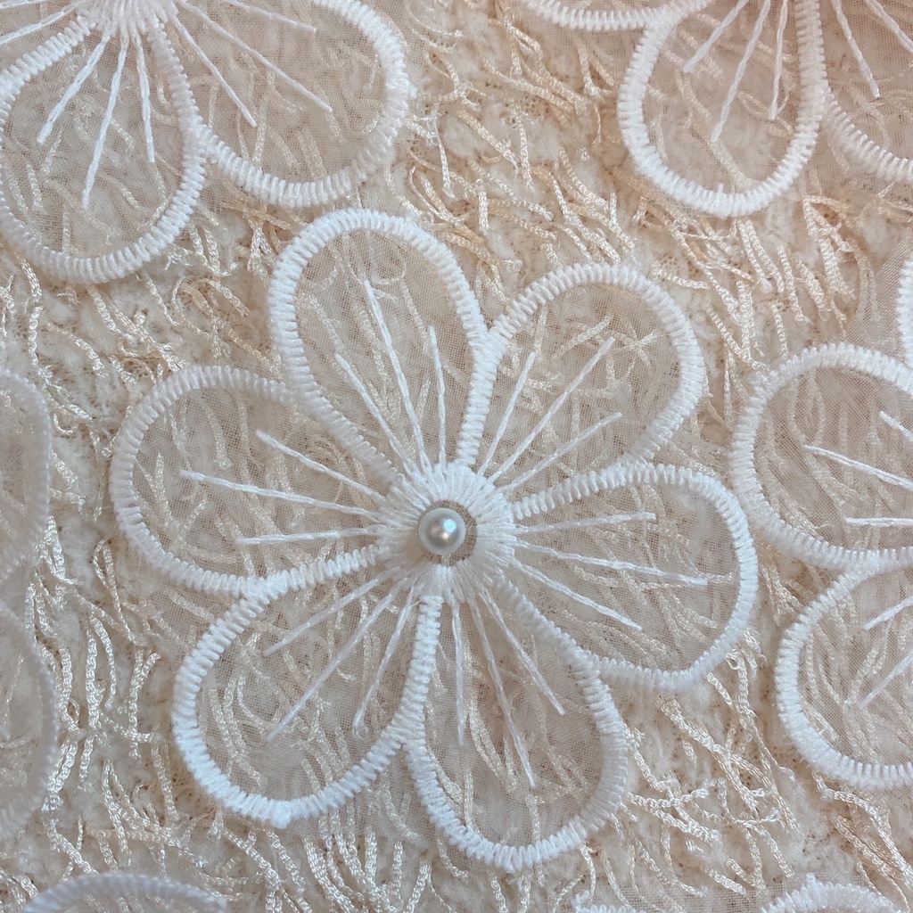 ดอกไม้ผ้าออแกนซ่าติดมุก ใช้ตกแต่ง ใช้งานdiy งานฝีมือ